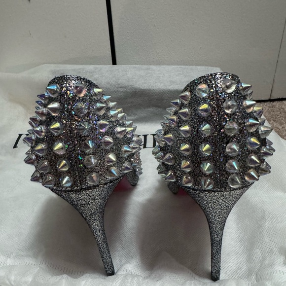 RARE Christian Louboutin Studded Silver & Suede Holographic Heels - Picture 2 of 16
